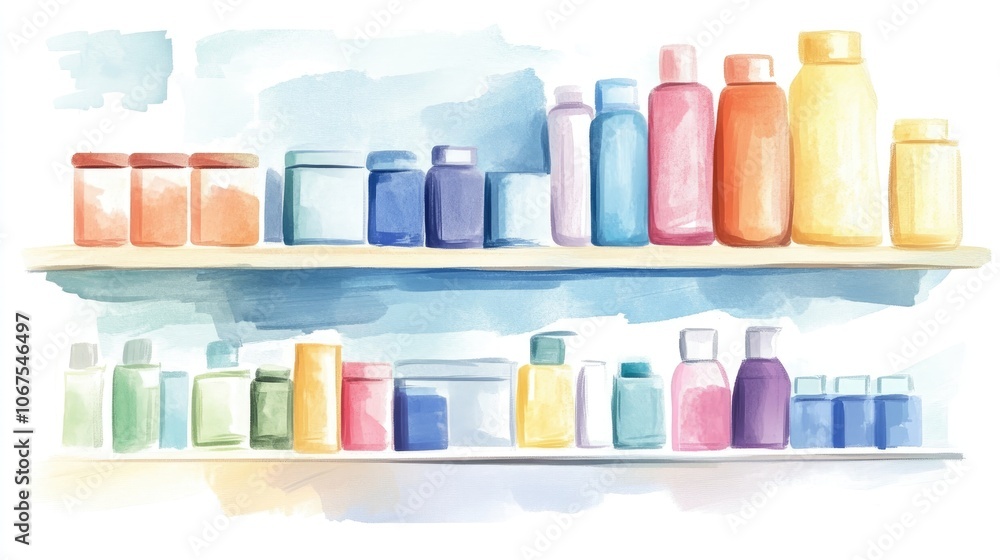 Product inventory list flat design side view retail theme water color colored pastel Product inventory list flat design side view retail theme water color colored pastel