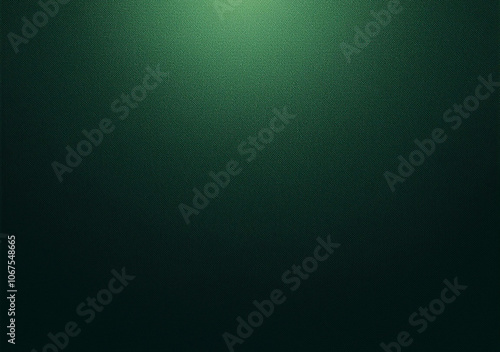 Dark green color gradient grainy background, illuminated spot on black, noise texture effect