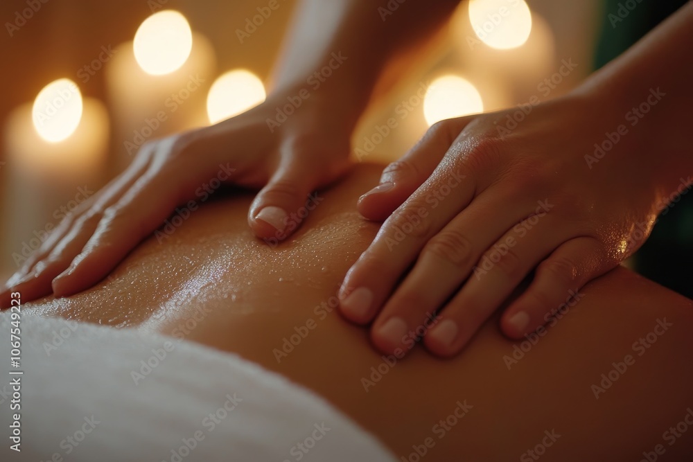 Relaxation in a soothing spa environment with candlelight during a therapeutic massage session Relaxation in a soothing spa environment with candlelight during a therapeutic massage session