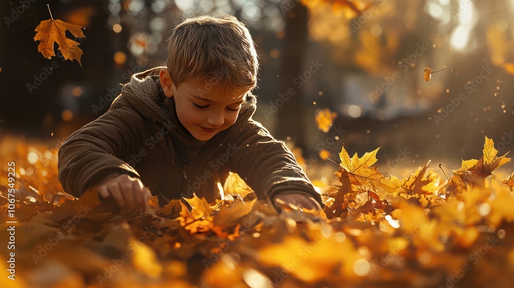 kid playing in the autumn kid playing in the autumn