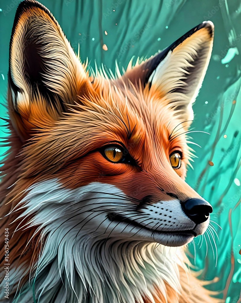 Naklejka premium Red Fox Sniffing the Wind in Romantic Cartoonish Realism