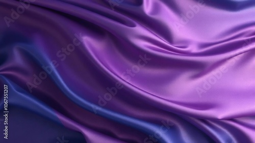 Flowing silk fabric in rich shades of blue and purple creating elegant wavy folds, rich, wavy