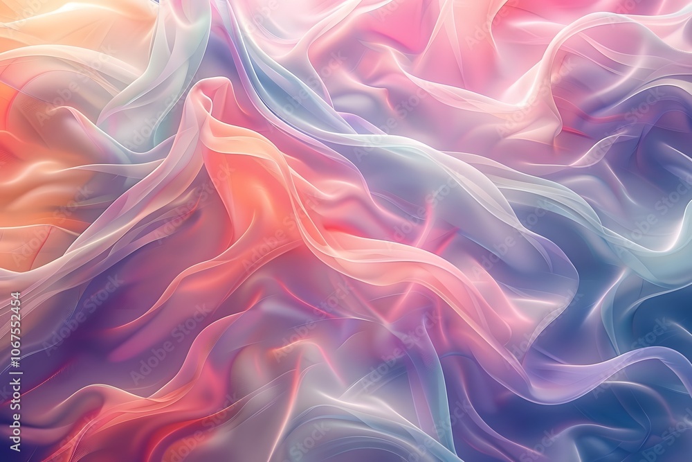 Ethereal Waves of Colorful Fabric Flowing in Soft Pastels Ethereal Waves of Colorful Fabric Flowing in Soft Pastels