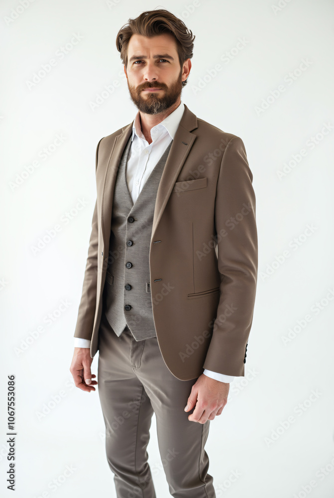 Full Body Male Model Isolated on a White Backdrop Wearing Classy Attire for a Magazine Photoshoot