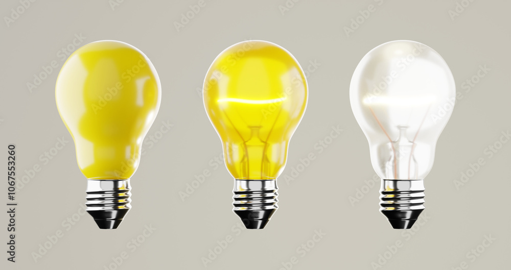 three different light bulbs on grey background three different light bulbs on grey background