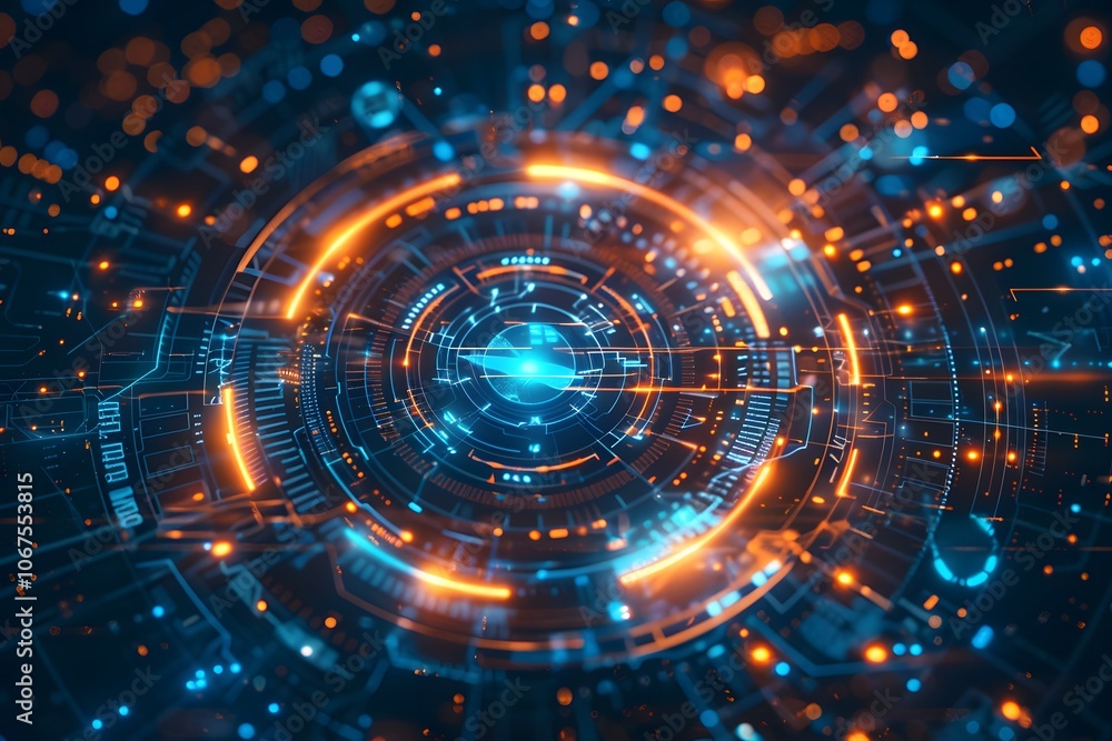 Obraz premium Futuristic Digital Interface with Glowing Circuits and Data Patterns