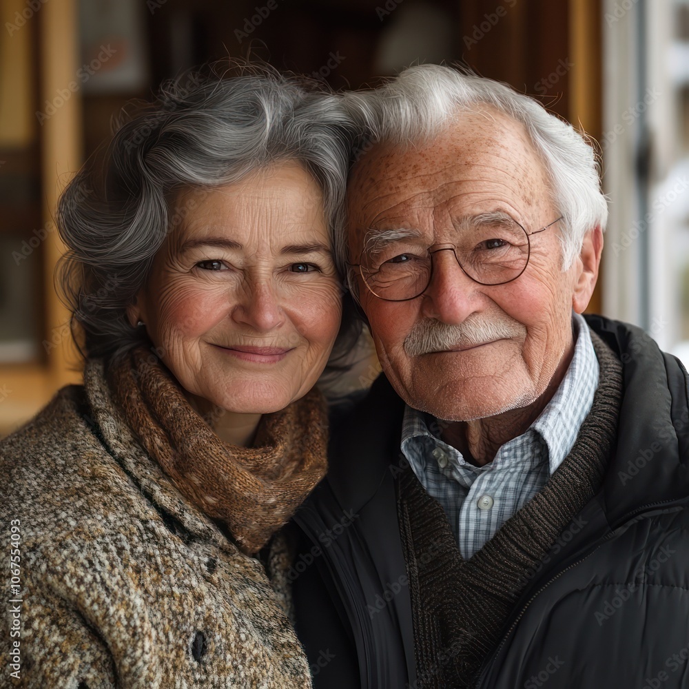 A loving older couple smiling and looking at the camera. A loving older couple smiling and looking at the camera.