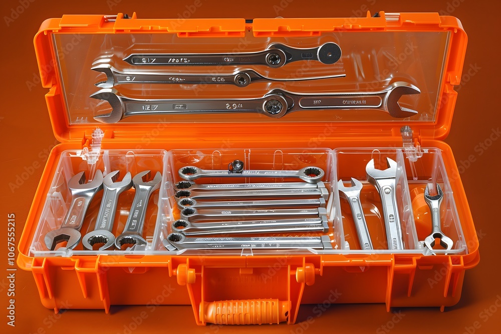 Organized Tool Set in a Bright Orange Toolbox Organized Tool Set in a Bright Orange Toolbox
