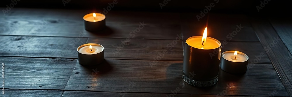 Warm candlelight on a rustic wooden table, rustic, soft, ambiance Warm candlelight on a rustic wooden table, rustic, soft, ambiance