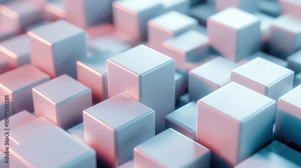 3D rendering of cubes illuminated by vibrant red and blue lights 3D rendering of cubes illuminated by vibrant red and blue lights