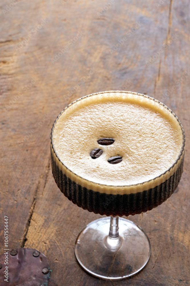 Espresso Martini cocktail with coffee three beans Espresso Martini cocktail with coffee three beans