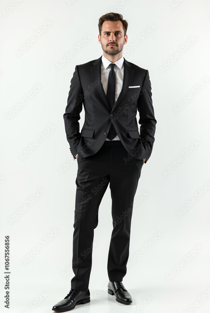 Full Body Male Model Isolated on a White Backdrop Wearing Classy Attire for a Magazine Photoshoot Full Body Male Model Isolated on a White Backdrop Wearing Classy Attire for a Magazine Photoshoot