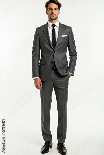 Full Body Male Model Isolated on a White Backdrop Wearing Classy Attire for a Magazine Photoshoot