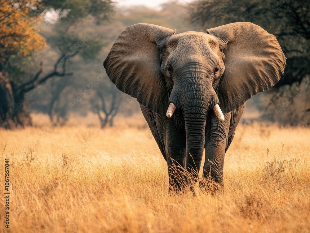 Obraz premium Elephant in Dry Grass Field