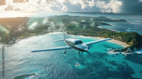 Wallpaper Mural private airplane aeroplane over the sea and coast of land Torontodigital.ca