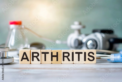 "Stairs with 'arthritis' spelled out - symbolic representation of joint pain and discomfort often associated with the condition."