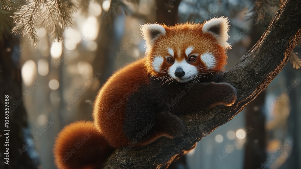Fototapeta premium Red Panda sitting on a tree branch