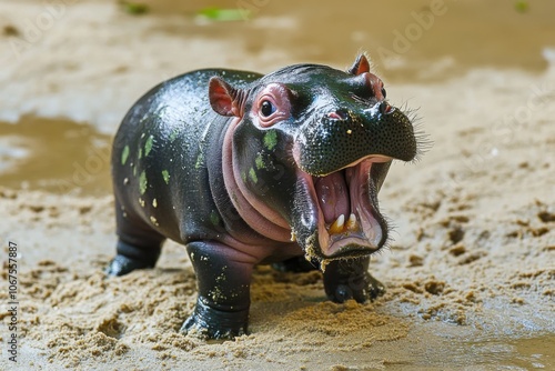 A female dwarf Pygmy hippo in Khao Kheow Open Zoo in Chonburi Thailand photo