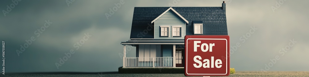 House for sale under stormy sky, concept of real estate market. House for sale under stormy sky, concept of real estate market.