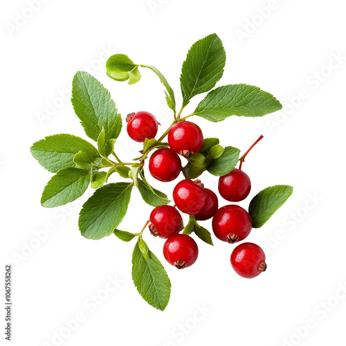 Red berries and green leaves on white