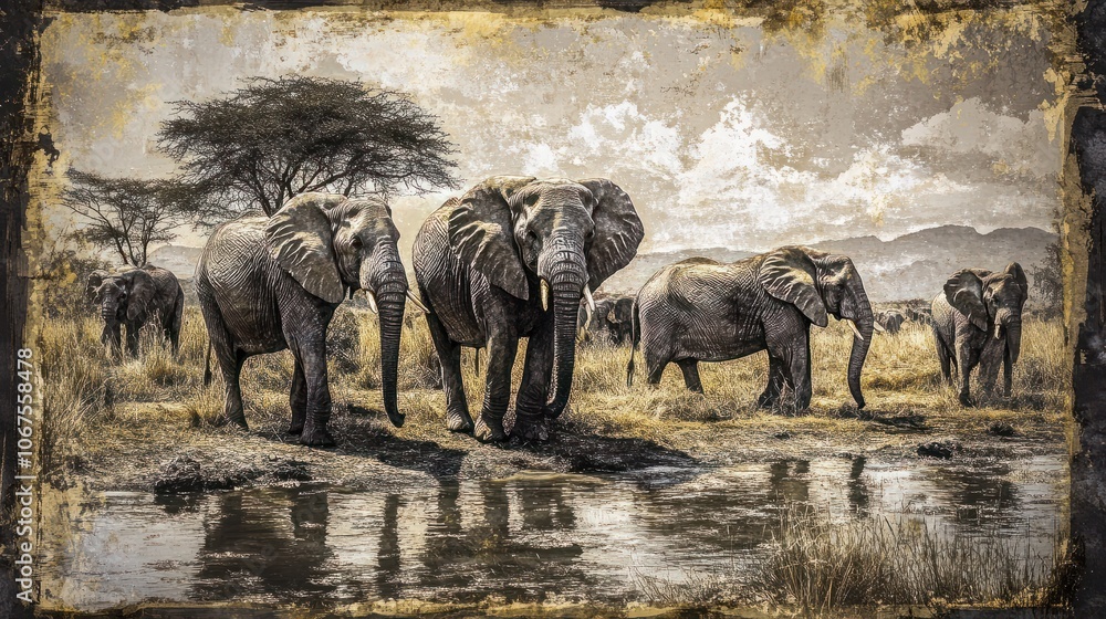 Fototapeta premium Safari Animals in Africa Composite