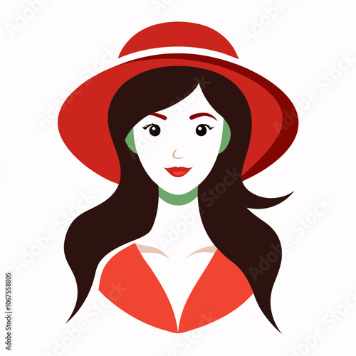 Beautiful woman in hat logo vector illustration on white background