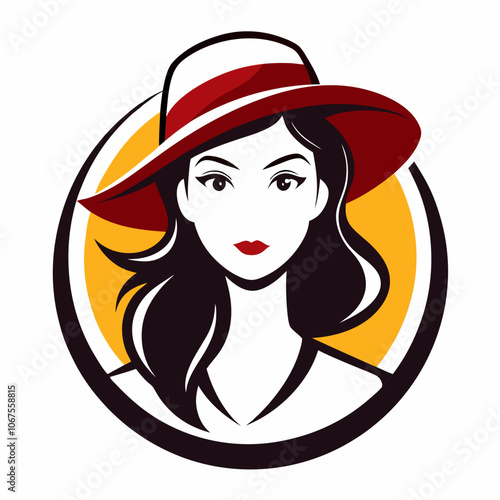 Beautiful woman in hat logo vector illustration on white background