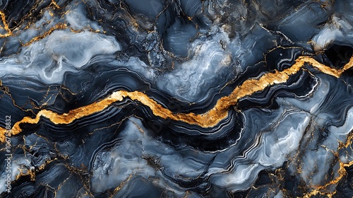 A stunning abstract design featuring dark blue and gold marbling patterns.