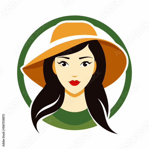 Beautiful woman in hat logo vector illustration on white background