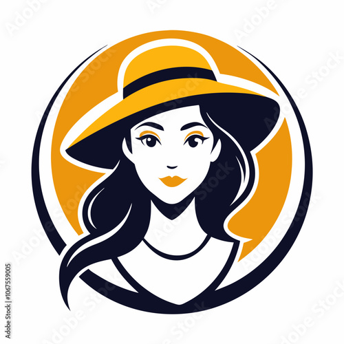 Beautiful woman in hat logo vector illustration on white background