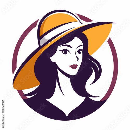 Beautiful woman in hat logo vector illustration on white background