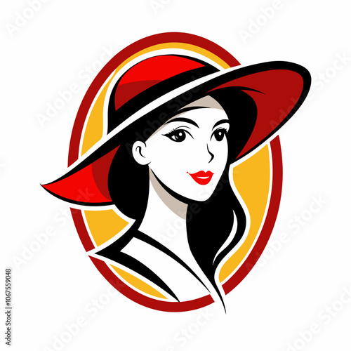 Beautiful woman in hat logo vector illustration on white background