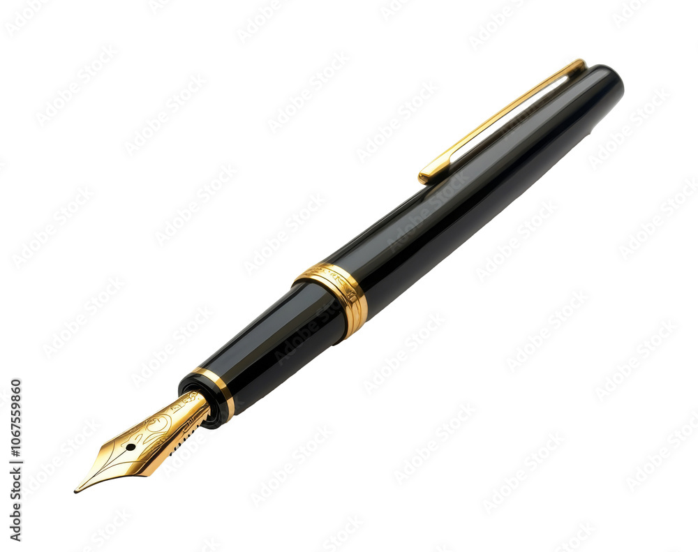Gold accented black fountain pen shown Gold accented black fountain pen shown