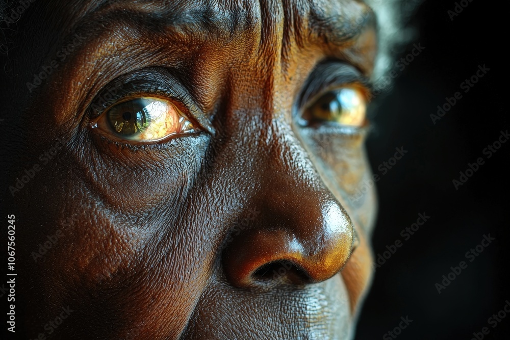 Reflective gaze of elderly person highlighting deep emotions and wisdom in wrinkles Reflective gaze of elderly person highlighting deep emotions and wisdom in wrinkles