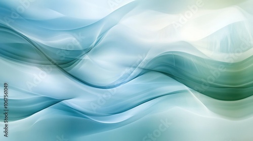 Abstract blue and green wave pattern on a white background.