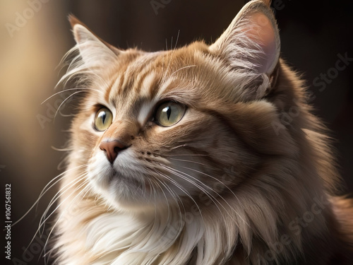 Beautiful fluffy cute cat. Animal art