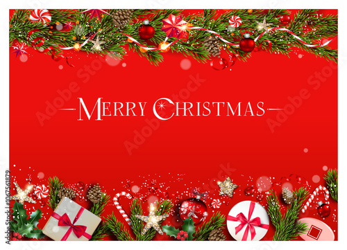 Christmas winter red background with decor.eps