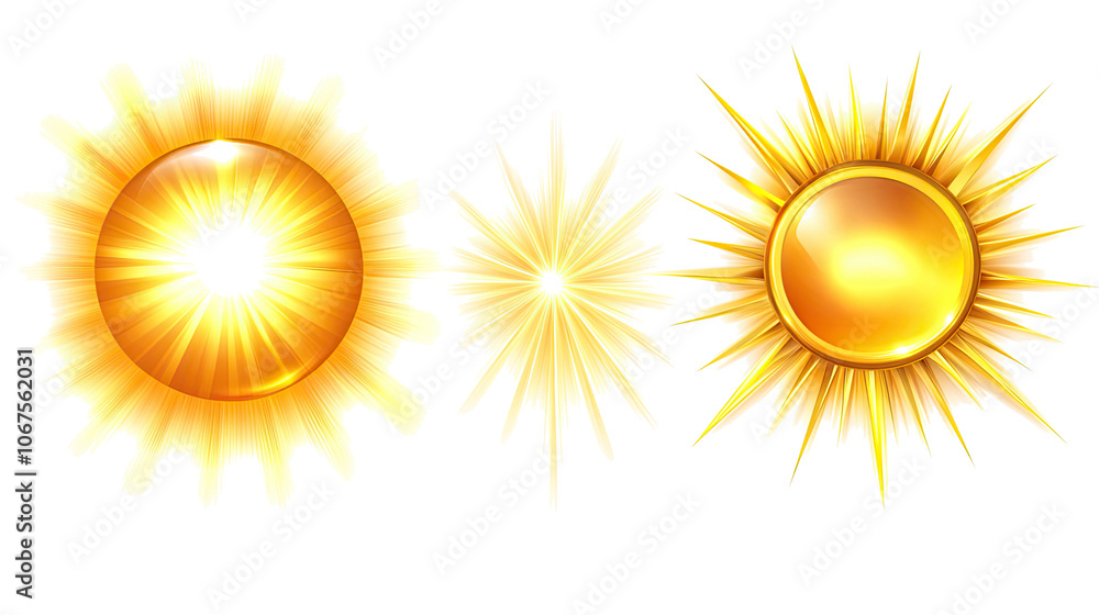Set of Vibrant Sun Effects Isolated Against a Transparent Background Generative AI Set of Vibrant Sun Effects Isolated Against a Transparent Background Generative AI