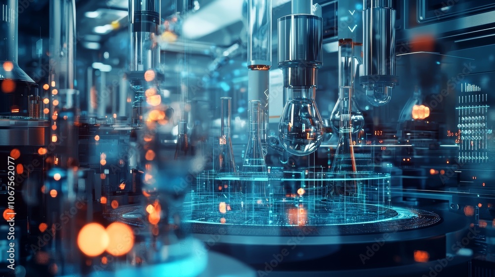 Fototapeta premium Futuristic laboratory with digital and scientific equipment