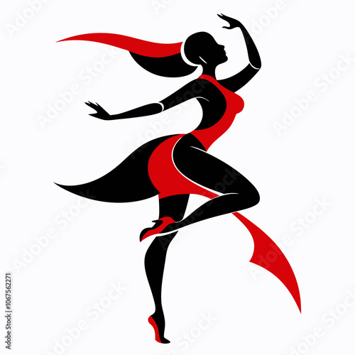 Black and red silhouette of a women dancing vector illustration on a white background