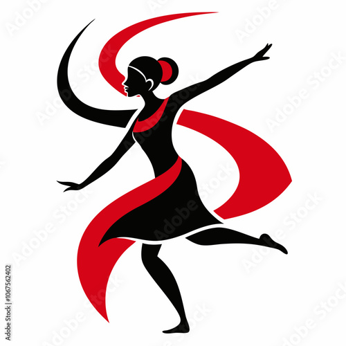 Black and red silhouette of a women dancing vector illustration on a white background