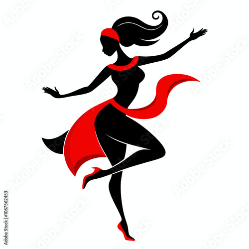 Black and red silhouette of a women dancing vector illustration on a white background