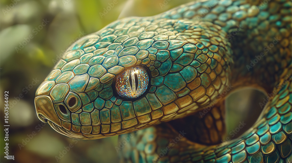 Fototapeta premium Surreal Illustration of a Mystical Snake with Sparkling Eyes