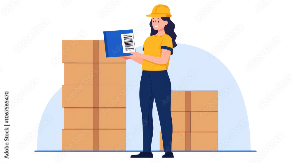 Woman Warehouse Worker Scanning Package Barcode. Woman Warehouse Worker Scanning Package Barcode.