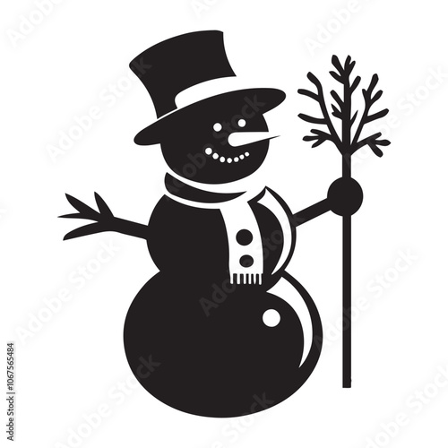  Snowman Silhouette  vector black color and solid white background