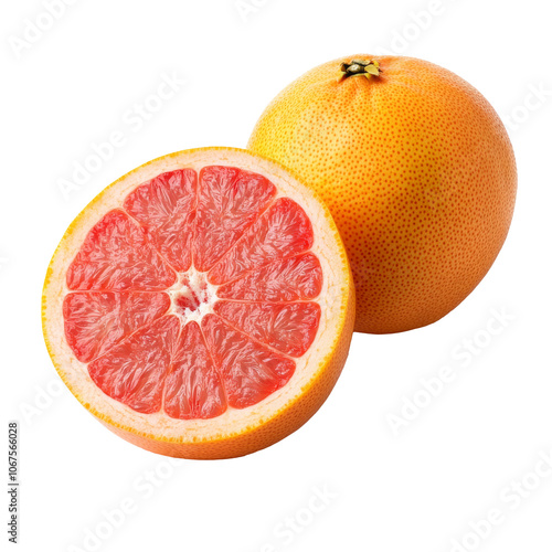 Freshly cut pink grapefruit on a clean surface photo