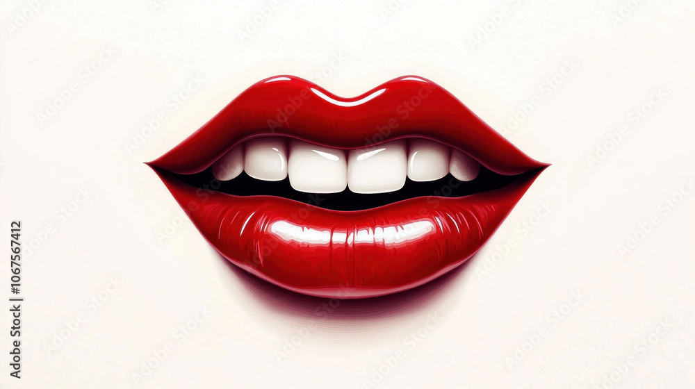 Glossy Red Lips Illustration on White Background Glossy Red Lips Illustration on White Background