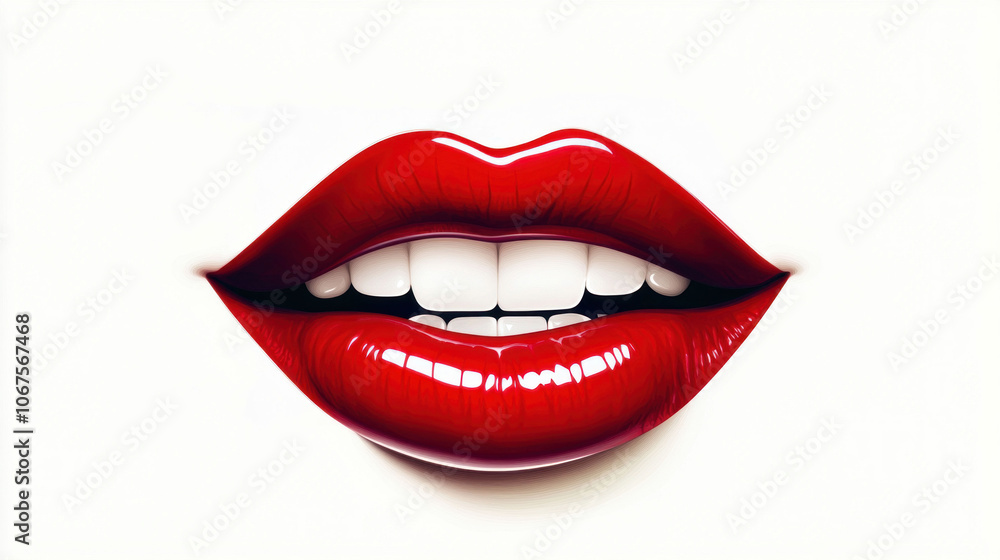 Glossy Red Lips Illustration on White Background Glossy Red Lips Illustration on White Background