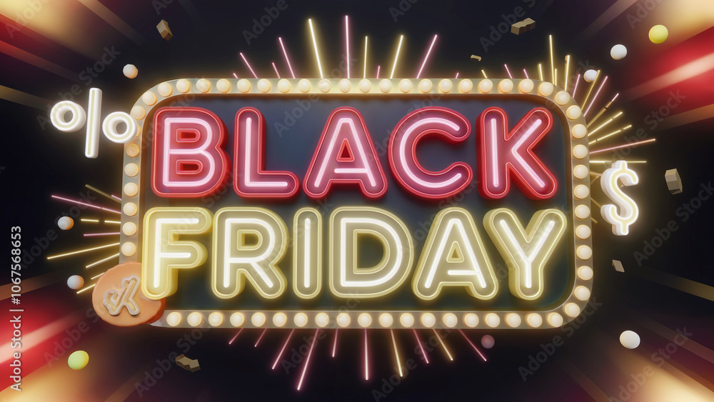 3D Black Friday Lettering with High-Impact Design and Festive Shopping Elements 3D Black Friday Lettering with High-Impact Design and Festive Shopping Elements