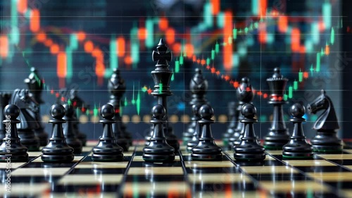 Wallpaper Mural Strategic moves in chess - a competitive game unfolding with financial trends depicted in the background Torontodigital.ca